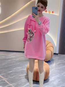 New Chinese Style Embroidered Design Sweatshirt Dress Womens Loose Fashionable Winter New Arrival Clothing Korean Version round Neck Long Sleeve