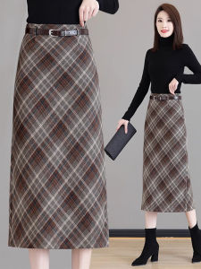 High Waist A-Line Thickened Woolen Plaid Mini Skirt for Women Autumn Winter New Style Commute Korean Version Polyester Fiber