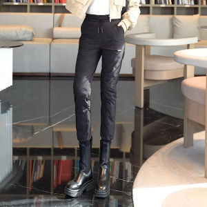 New Womens Fitted down Trousers Outdoor Wear Windproof Slimming Long White Duck down Warm Pants Micro Stretch Cotton Pants
