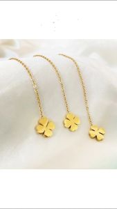 ต่างหูโซ่ใบโคลเวอร์ 18k สำหรับผู้หญิง ต่างหูสแตนเลสไม่ลอกแฟชั่นชูบทอง