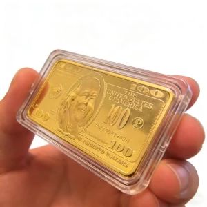 1oz Gold Plated US Dollar Bill Commemorative Bar 5×3cm Metal Craft Collectible Souvenir Gift for Numismatists
