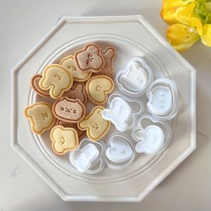 6Pcs Cute Cartoon Animal Cookie Mold Set Mini Bear Rabbit Cat Toast & Heart Cutter for Baking Fondant & Steamed Buns