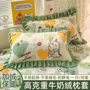 Bộ Hai Chiếc Vỏ Gối Vải Nhung Tuyết Coral Dày Dặn Mùa Đông Phong Cách Hoạt Hình Cho Người Lớn Có Thể Giặt Máy