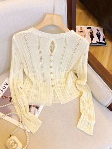 Counter Withdraw Big Brand Cut the Tag off Women clothes French style Hollow Knitted Shirt for Women Autumn Sneaky Design Slimming Long sleeve Top