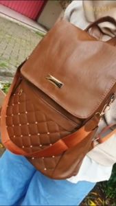 HANAMI Tas Ransel Wanita Cokelat Belvina TA1031B7 Kulit Premium Branded Backpack Sekolah Kantor Baru