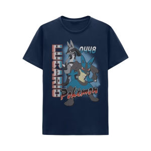Bandai | Anime Pokémon Lucario Printed Cotton T-shirt Summer Mens and Womens Harajuku Clothing Fashion Casual Street T-shirt Fan Gifts