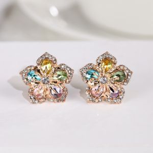 Elegant Light Luxury Zircon Flower Stud Earrings For Women Men Exquisite Sweet Crystal Cherry Blossom Floral Earrings Jewerly