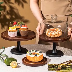 Retro Wooden Cake Stand With Cover Birthday Wedding Party Dessert Wood Display Tray Holder Household Fruit Plate 木质蛋糕架