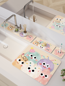 Cartoon Silicon Dendroid Absorbent Mat Bathroom Multi-Function Countertop Sink Faucet Mat Washing Cup Mat Modern Simple Style