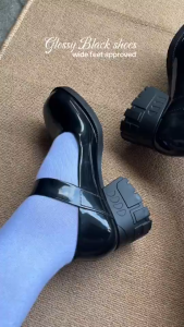 Womens korean style 5CM black shoes rubber non-slip fashionable waterproof for work office and student wear
