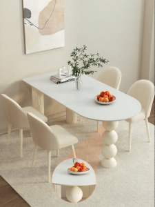 OUQI | Cream Style Small Home Suitable Unique Modern Simple Semi-Oval Dining Table