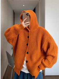 SUOSHE | Áo Cardigan Nam Vintage Dày Đan Sô Có Mũ Cúc Khóa Phong Cách Oversized
