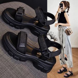 Sporty Water Diamond Thick Heel Slippers Womens Summer Versatile Casual Roman Beach Shoes Soft Bottom Platform Sandals