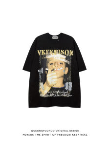 Guang มีสินค้าเสื้อยืดแขนสั้นพิมพ์ลายฮิปฮอปไฮสตรีทสไตล์ยุโรปและอเมริกาสำหรับทั้งผู้ชายและผู้หญิงเสื้อยืดแขนสั้นทรงหลวมแฟชั่นแมทช์ลุคง่ายสำหรับฤดูร้อน