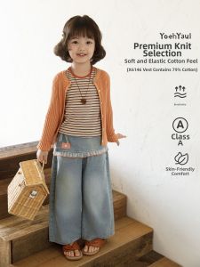 YOEHYAUL | Summer Vintage Street Style Girls Set Stripe Vest Loose Denim Pants