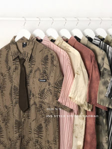 Retro Literary Academy Floral Tie Shirt Short Sleeve Men and Women American Street Couple Loose BF Niche Shirt