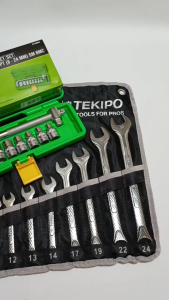 Paket 2 Set Kunci Ring Pas 1 Set Lengkap Tekiro 11 Pcs 8-24mm CR-V / Kunci Sok Set Tekiro 10 Pcs Shock Soket Wrench