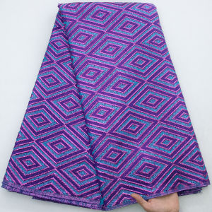 Luxury Purple & Blue Gradient Jacquard Brocade Lace Fabric Premium African Women Dress Material for Traditional & Occasion Wear