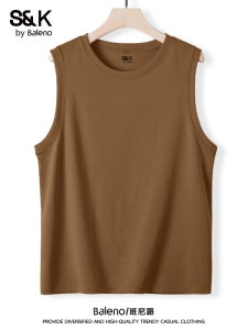 Summer Mens Pure Cotton Vest Sleeveless Brown Sporty American Retro Trendy Brand Baleno Casual Loose Fit round Neck Sweat Vest