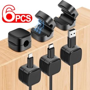 6Pcs Magnetic Cable Clips Cable Smooth Adjustable Cord Holder Under Desk Cable Management Wire Keeper Cable Organizer Holder