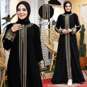 YM DeFashion Gamis ABAYA TURKEY Innaya Bordir BUSUI bahan JETBLACK (1 dress tanpa Jilbab)
