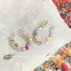 Colorful Beaded Silver Dangle Earrings Womens Fashion Jewelry Unique Small Batch Fresh out New 2025 Korean Style Earrings