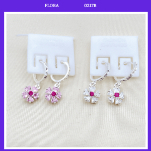 FLORA 0217B - Bông tai bạc ta hình hoa năm cánh đá màu trắng hồng dành cho bé gái