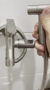 Shower Room 304 Stainless Steel Two Way Tap Bathroom Faucet with Bidet Spray Holder and Flexible Hose Shower Room Bidet spray set Stainless steel hand bidet bathroom faucet toilet paip tap Water closet pipeline Spray gun Bidet Sprays Paip tanda cod