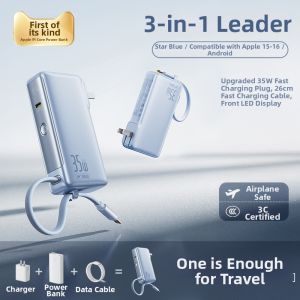 BASEUS | Three-in-one Mini Power Bank with Built-in Cable 10000mAh