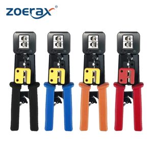 ZoeRax Modular RJ45 Crimp Tool Crimper crimping tool Pliers Tools for Pass-Through Cat5e Cat6 Connectors Network cable with Built-in Wire Cutter and Stripper for RJ45 RJ12 RJ11 8P 6P End LAN Connectors