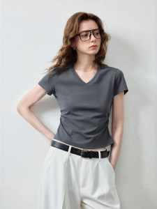 Toyouth | Áo Thun Nữ Mùa Hè Vải Lyocell Cổ V Ôm Dáng Ngắn