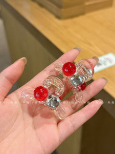 Acrylic Hair Claw Clip Red Bead Princess Style Fringe Hair Clip Transparent Fashion Hair Accessories for Short And Medium Length Hair