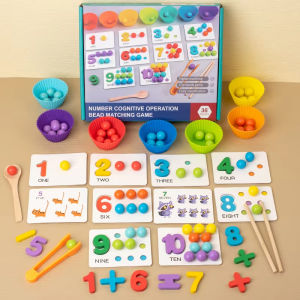Wooden Montessori Math Toy Clip Beads Toy Rainbow Color Sorting Matching Early Learning Educational Toys for Kids Gift