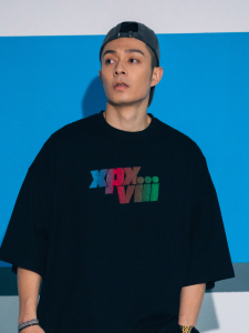 XPX Zhou Baihao Brush like Embroidery Short Sleeve T-Shirt Colorful Letter Print Tooth Rubbing Trendy round Neck Loose Fit