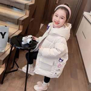 Kuromi Girls down Cotton Jacket Winter Coat Medium Length Stylish Childrens Clothing Warm Thickened Polyester Fiber Filled