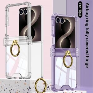 szhaiyu | Luxury Transparent Ring Holder Airbag Phone Case for Samsung Galaxy Z Flip 8 7 Flip8 Shockproof Cover Hinge Protection