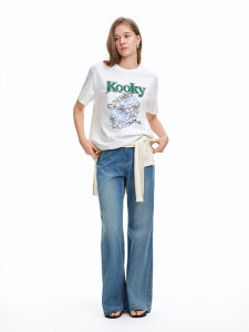 DUSHU | Leopard Strawberry Letter Print Embroidered T-Shirt