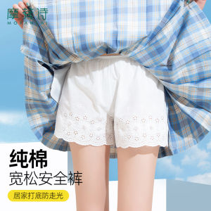 กางเกงขาสั้นผ้าฝ้ายแท้หลวมๆ สำหรับผู้หญิง กางเกงขาสั้นป้องกันแสงแดดบางๆ สำหรับใส่กลางแจ้งในช่วงฤดูร้อน กางเกงขาสั้นลายดอกเดซี่สีขาว