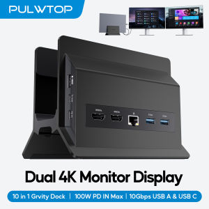 PULWTOP USB-C Docking Station Dual Monitor for Type-C Laptops with HDMI 4K 60Hz USB-A/C 10Gbps Ethernet USB-A 2.0 PD-Black