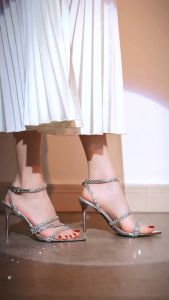 Giày Cao Gót MWC 4431 - Sandal Cao Gót Nữ Gót Nhọn Quai Mãnh Đính Đá Sang Chảnh Phối Màu Thời Trang