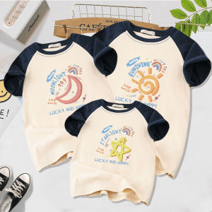 Trendy Short Sleeve Family Matching Summer Clothes Cotton Casual Wear for Mothers Sons And Daughters Fashionable Parent-Child T-Shirts