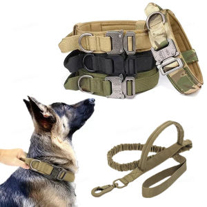 Tactical Dog Collar and Leash Military Adjustable Durable Nylon Leash for Medium and Large German Shepard Training Accessorie