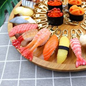 Japanese Style Salmon Sushi Simulation Food Keychain Creative Bag Pendant Silver Metal Material Festival Gift
