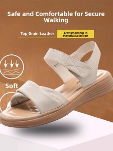 FEGO | New Summer Leather Thick Sole Comfortable Soft Sole Womens Sandals