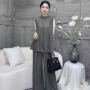 Fashion Suit Female 2024 Spring and Summer New Arrival Loose Elegance Sleeveless Tops High Waist Wide-Leg Casual Pants Two-piece Set