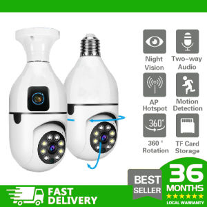 V380 PRO Dual Lens CCTV Camera Connect Cellphone 1080P HD 8MP Night Vision Monitoring Cam Two Way Audio 360 Rotatable Automatic Tracking Smart Bulb Home Monitor IP Camera