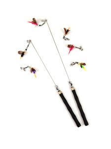 Black Ebony Wooden Short Version Upgraded Strengthened Cat Toy Feather Wire Bell Toy for Cats Handmade Craft Pet Supplies