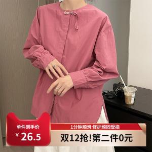 New Chinese Style Womens Shirt Button round Neck Loose Cotton Spring Fashion Retro Collar Traditional Embroidery Top