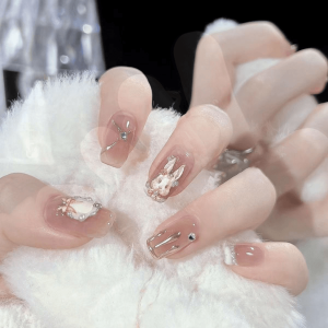 Rabbit Best Selling Custom Wear Nail Handmade Manicure Niche Show White Rabbit Bride Pregnant Women Fake Nails Phototherapy Patch