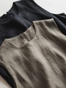 ชุดเดรสยาวทรงเอผ้าลินินแขนกุดสไตล์ฝรั่งเศสฤดูร้อนใหม่ กระโปรงทรงเอผ้าลินินผสมคอตตอน กระโปรงทรงเอ กระโปรงยาวปานกลาง